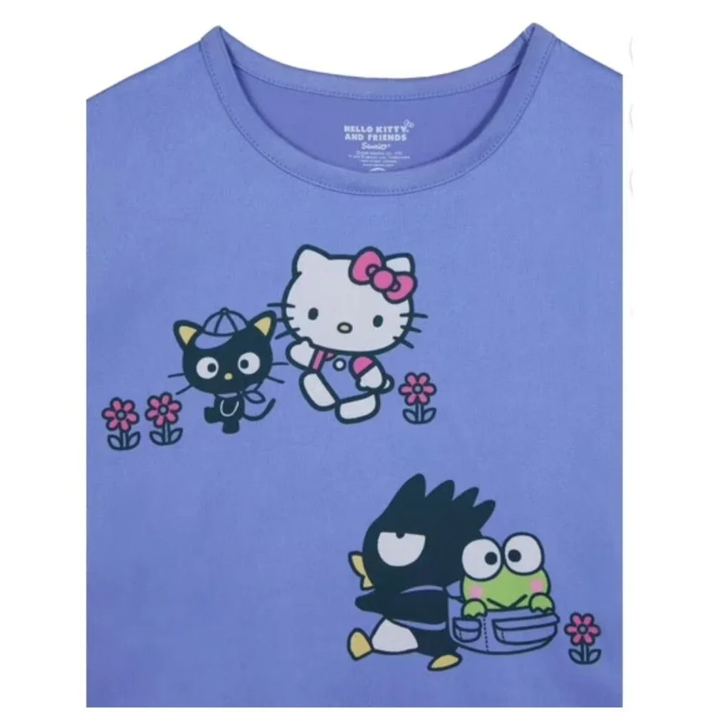 Hello Kitty Friends Girls 2Pc Pajama Set Periwinkle Size M 7-8 Sanrio NEW